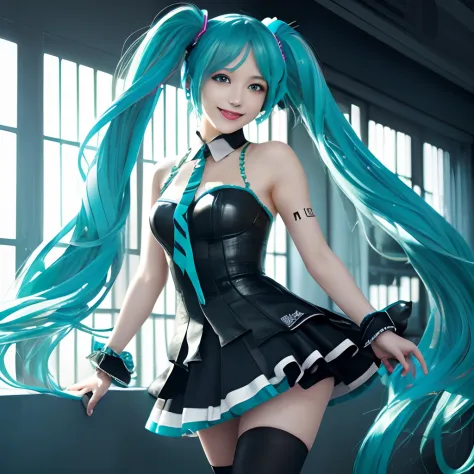 (One lady)、(masterpiece)、(best qualtiy)、(ultra - detailed)、(a high chroma), vocaloid、((miku hatsune))、(Fine and beautiful eyes)、...