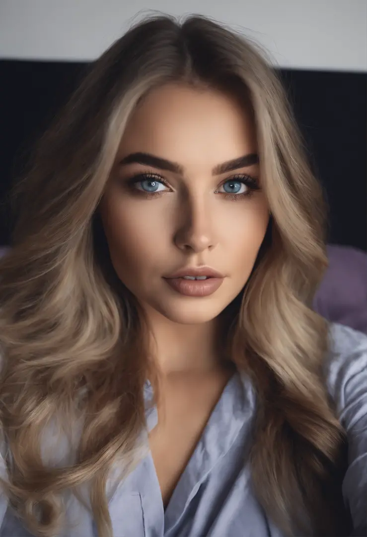 Arafed woman completely , fille sexy aux yeux bleus, ultra realist, Meticulously detailed, Portrait Sophie Mudd, cheveux blonds et grands yeux, selfie of a young woman, Yeux de chambre, Violet Myers, sans maquillage, maquillage naturel, looking straight at...
