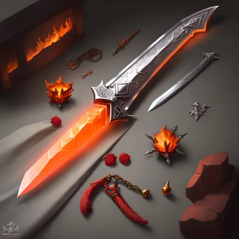 A great legendary sword with fiery details