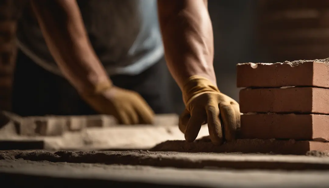 (best quality,4k,8k,highres,masterpiece:1.2),ultra-detailed,(realistic,photorealistic,photo-realistic:1.37),closeup,bricklayer hands,laying,brick wall,house construction,rough hands,strength,precision,experienced,hands with gloves,dirt on hands,brick dust,...