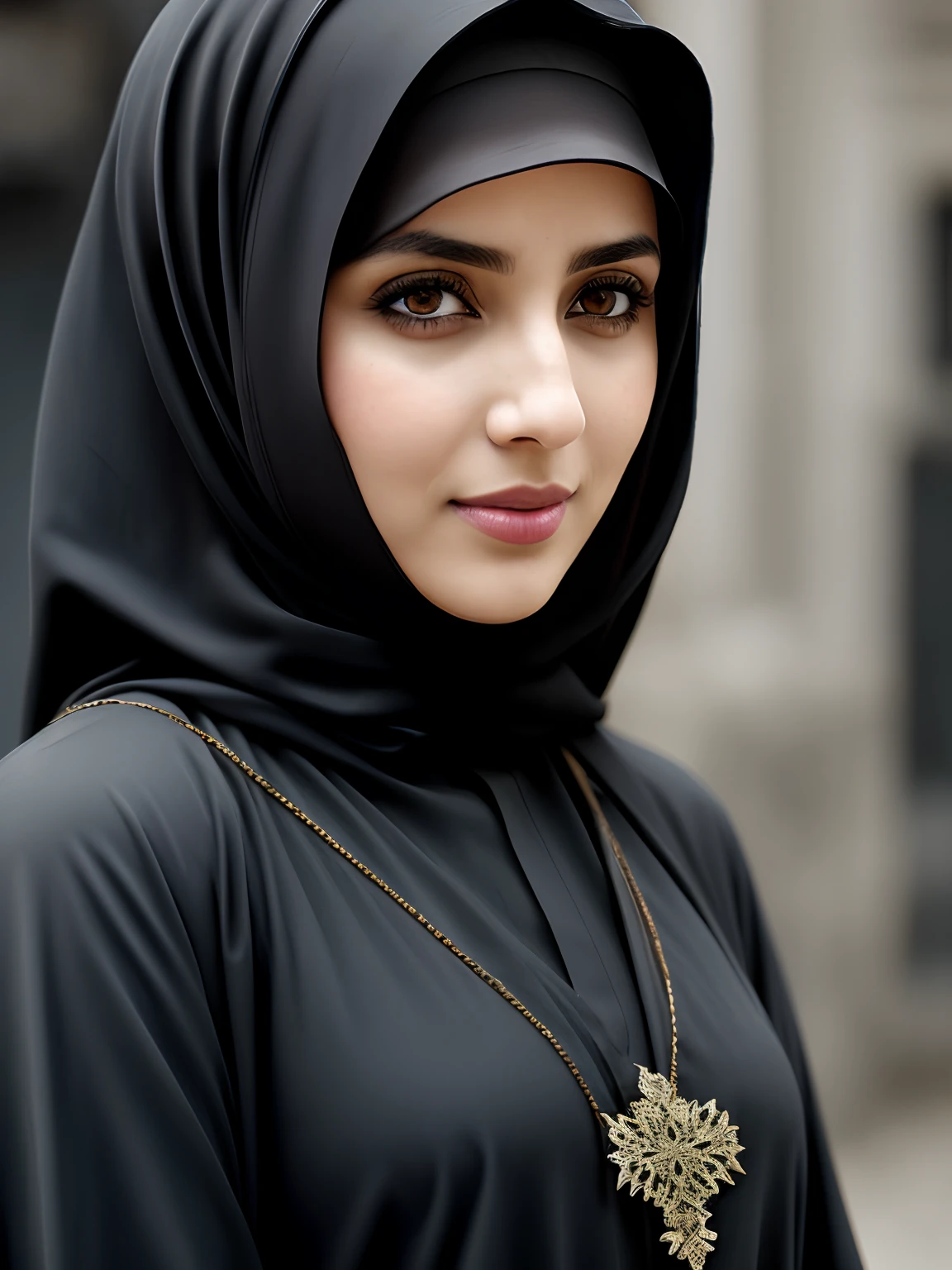 closeup of aThe Syrian WOMAN of ancient times, black hair with turban ...