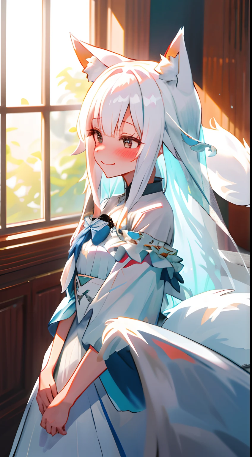 Anime girl in a white dress sitting in front of a window - SeaArt AI