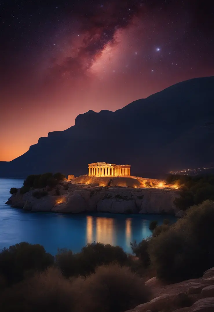 scenery, ancient greece, starry sky, 8k, cinematographic