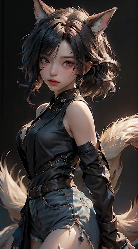 (Best Quality), ((Masterpiece)), (Detail: 1.4), 3D, Nine-Tailed Fox, Delicate Fox Ears, HDR (High Dynamic Range), Ray Tracing, N...