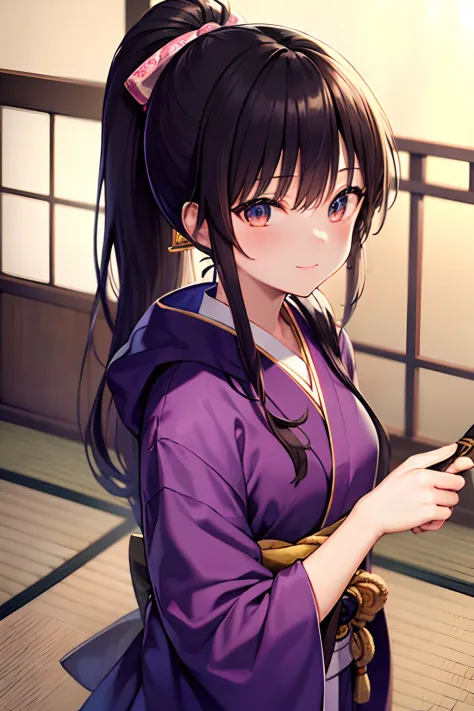 (masterpiece), best quality, expressive eyes, perfect face Beautiful. Beautiful Anime is Japanese cute girl. wear is kimono. Japanese girl is long hair. hair colour is black. hair style is ponytail. single eyelids. eye style is hooded and sultry and deep s...