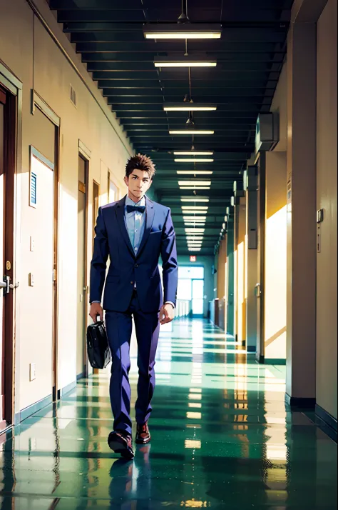 A guy walks down the hallway at school