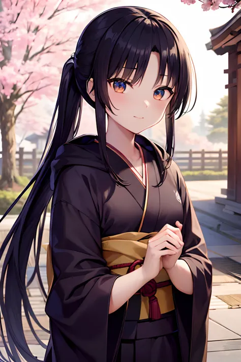 (masterpiece), best quality, expressive eyes, perfect face Beautiful. Beautiful Anime is Japanese cute girl. wear is kimono. Japanese girl is long hair. hair colour is black. hair style is ponytail. single eyelids. eye style is hooded and sultry and deep s...