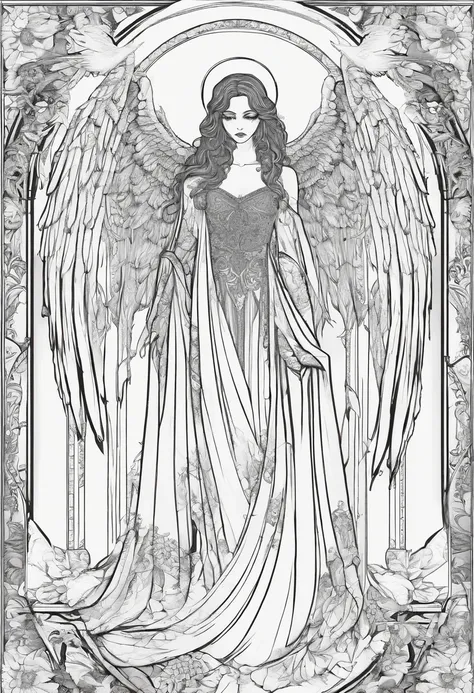 Blindfolded female angel of death, in the style of a coloring page ...