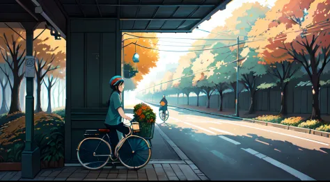 (bicyclette:1.5), (Realistic bike: 1.5), (realistic cyclist: 1.5), Plan en gros plan, Le meilleur des meilleurs, automne, Orange...