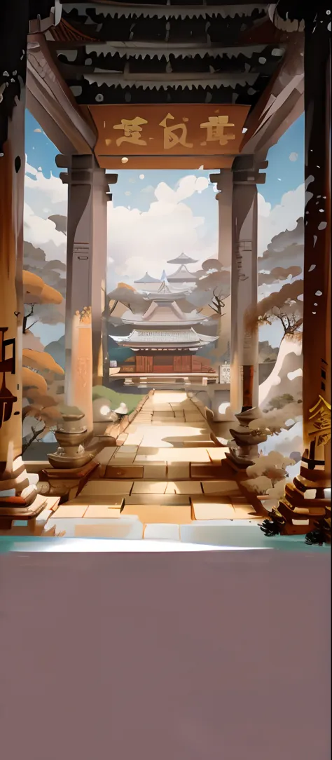 Morning anime battle background in an asian temple courtyard on Craiyon