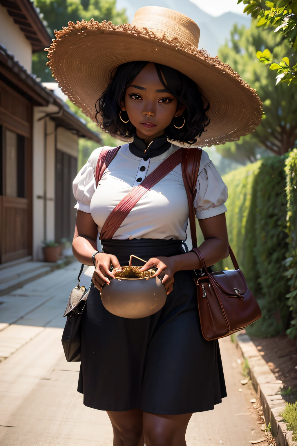 可愛的25歲黑人女士拎著當地的鍋子來祭祀, 高质量, 杰作