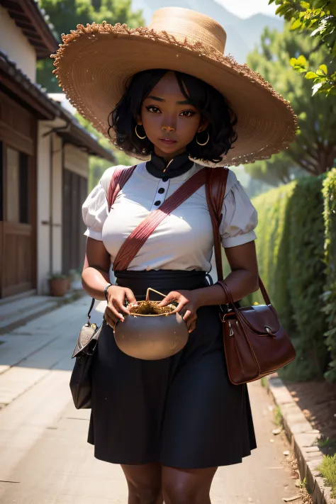 a cute 25 years old black lady carrying local pot in order to make sacrifice, high quality, masterpiece
