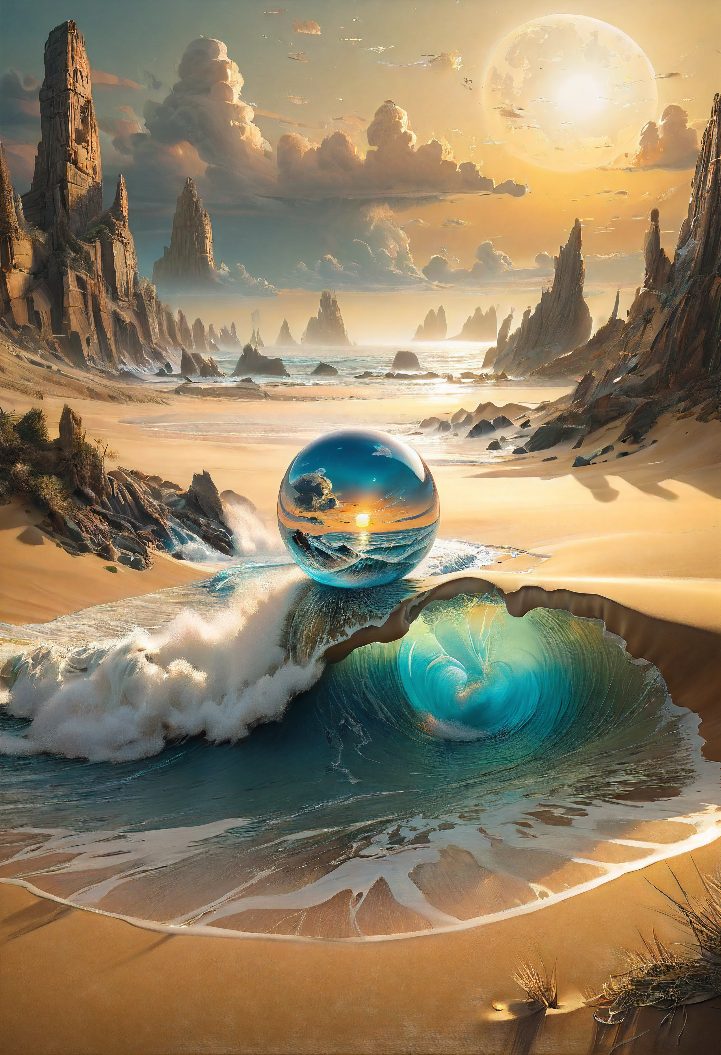 (best quality,4k,8k,highres,masterpiece:1.2),ultra-detailed,(realistic,photorealistic,photo-realistic:1.37), digital art by IrinaKapi, surrealism, sands of time, splash, patterns, floating objects, Yuumei, Robert Bissell, Christopher Balaskas, Keith Mallett, Wassily Kandinsky, acrylic painting, dreamlike atmosphere, intricate details, mesmerizing composition, ethereal beauty, mystical elements, whimsical landscapes, otherworldly creatures, intricate brushwork, surreal landscapes, fantastical imagery