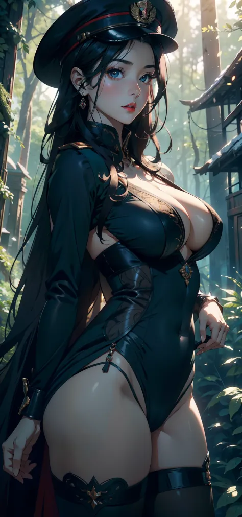 1female，41 years old，熟妇，A MILF ，Married Woman， mature，plumw，extremely large bosom ，Pornographic exposure， 独奏，（Background with：stunning view，ln the forest，city ruins，There is a lot of war）Snow-white skin， She has short black hair，Stand deep in the forest，se...