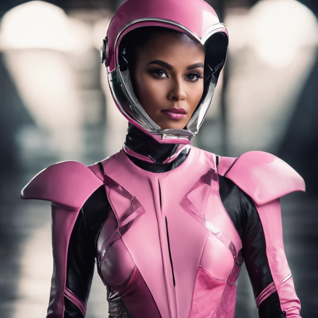 A close up of a woman in a pink costume and helmet - SeaArt AI