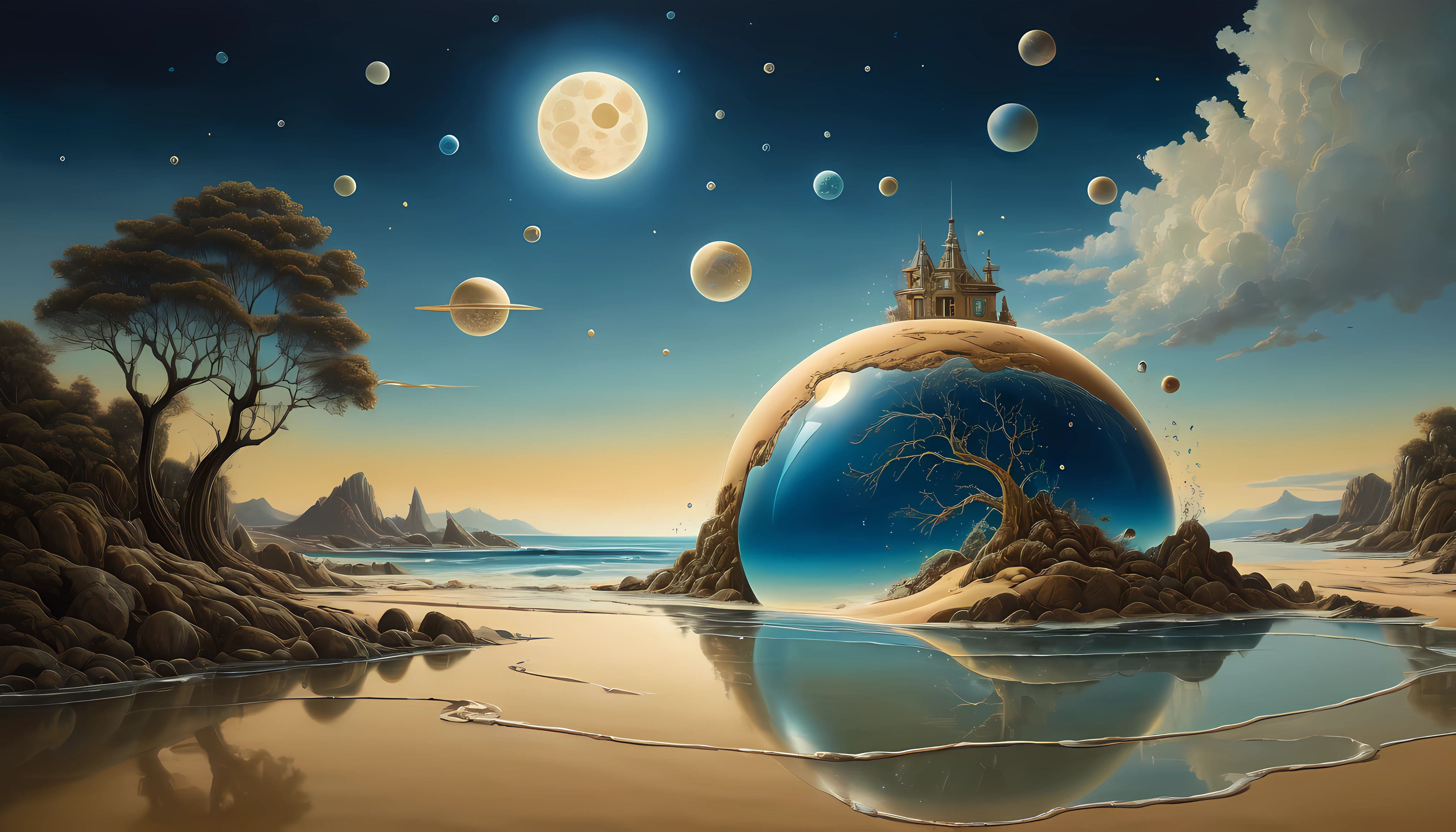 (beste Qualität,4k,8k,highres,Meisterwerk:1.2),ultra-detailliert,(Realistisch,photoRealistisch,photo-Realistisch:1.37), digitale Kunst von IrinaKapi, Surrealismus, Sand der Zeit, Spritzen, Muster, schwebende Objekte, Yuumei, Robert Bissell, Christopher Balaskas, Keith Mallett, Wassily Kandinsky, Acrylgemälde,  traumhafte Atmosphäre, komplizierte Details, faszinierende Komposition,  ätherische Schönheit, mystische Elemente, wunderliche Landschaften, außerweltliche Kreaturen, komplizierte Pinselführung, surreale Landschaften, fantastische Bilder