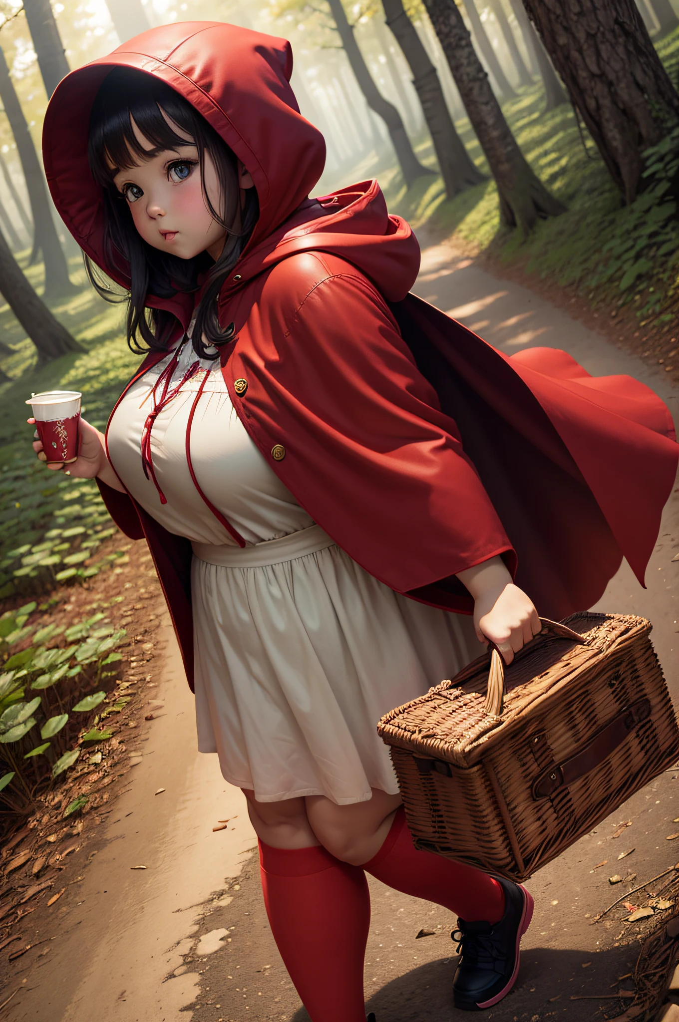 Araffe dressed in a red riding hood and white dress carrying a basket -  SeaArt AI