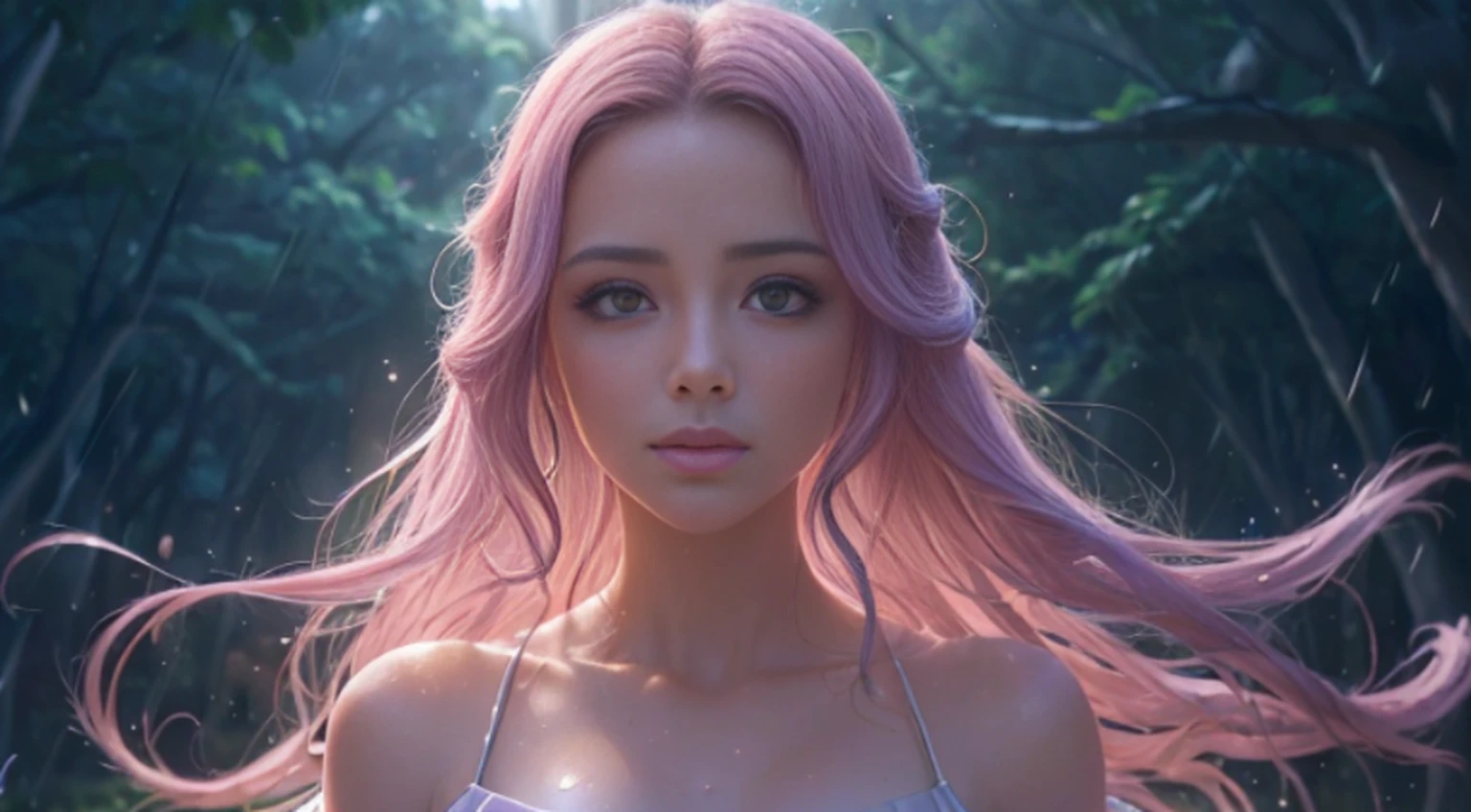 A woman in a light pink dress standing in a cherry forest, Artgerm, paisagem realista, Artgerm detalhado, olhos perfeitos, rosto perfeito, Ultra Detalhado, tiro de corpo inteiro, (Skindentation: 1.5), realista, realista, (obra-prima: 1.5), arte conceitual, detalhes intrincados, altamente detalhado, realista, octane rendering, 8K, motor irreal, dinamic pose, melhor qualidade, alta resolução, (rosto realista: 1.1), (hiper-realismo: 1.1) , ((full_body)), olhos perfeitos, (pele brilhante: 1.2), ((penteado))), ((perfect hands))), (fundo muito detalhado), ((dynamic background), ((rain day), (cerejeiras), ((1girl)), Vestindo um manto, (((Manto de fluxo))), ((Olhos detalhados, Olhos de alta qualidade, Rosto de alta qualidade)), vestido azul claro extremamente complexos, magical robes), magia, (dramatic), epic, campo de flores, profundidade de campo, bokeh, 4k, gotica, cinzas, particules.