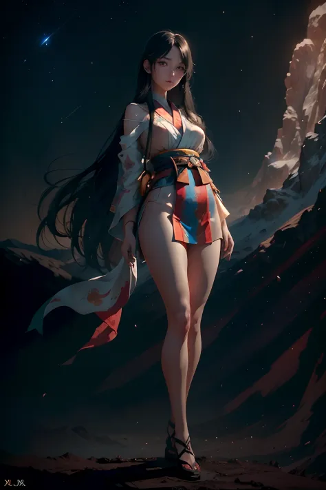 prompt: beautiful young Japanese woman, standing on Mount Olympus-Mons on Mars, detailed eyes, detailed lips, detailed face, lon...