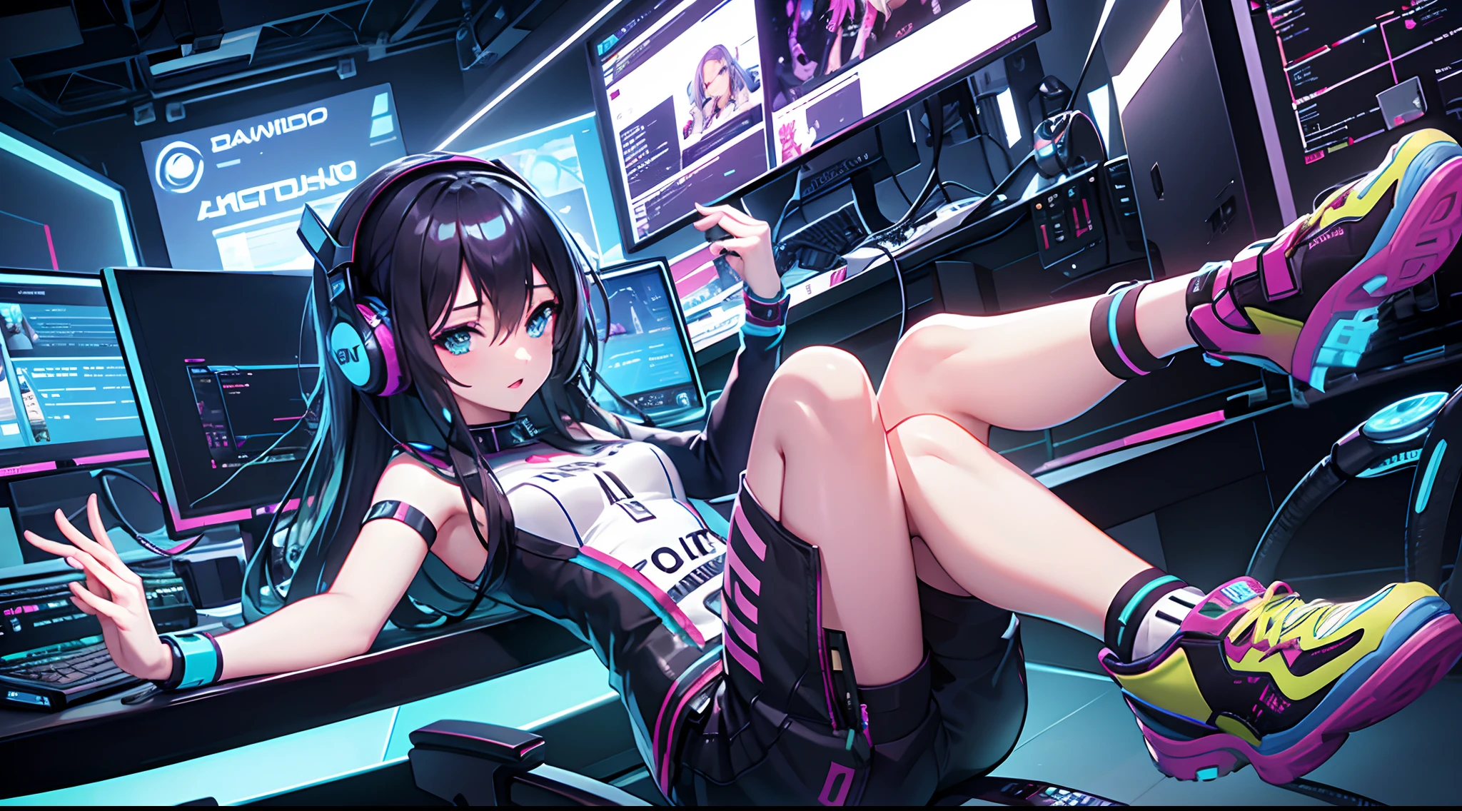 CHICA CON AUDIFONOS MUSICA EDM,DUBSTEP,GAMING MUSIC,ESTILO UNDER DETALLADO