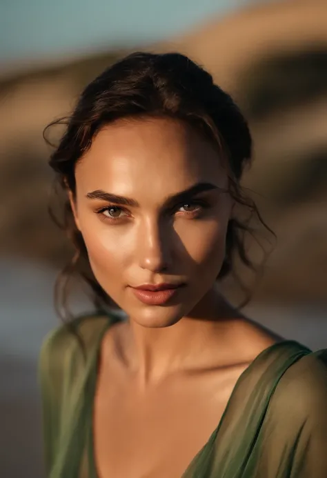 A close up of a woman in a green dress posing for a picture - SeaArt AI