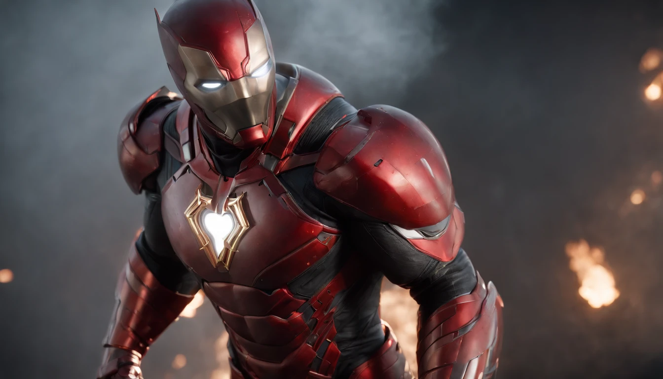 Un super-héros complexe en carbone et rouge dans un costume