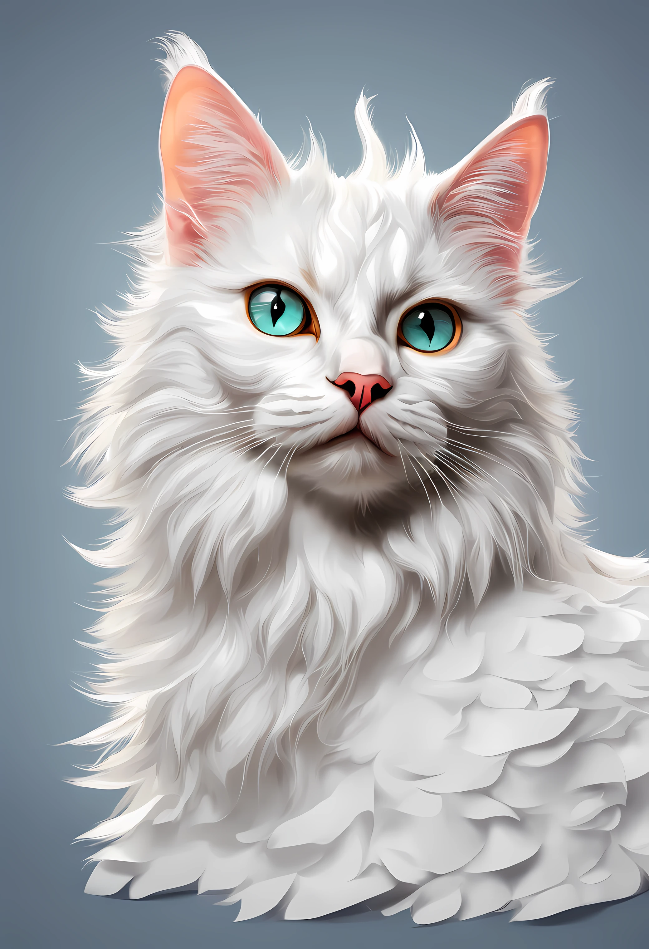 a cat of the white Angora breed, pintura estilo 3D aquarela, Gato ...