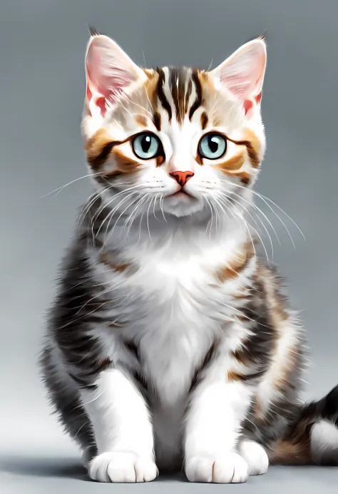 a cat of the American Shorthair breed, pintura estilo 3D aquarela, gato Cabelo Curto Americano, imagem completa, High resolution high contrast (fotorrealista:1.5), fundo branco, estilo adesivo, (Foto RAW, 8k UHD,