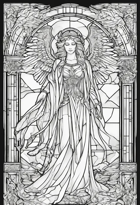 Blindfolded female angel of death, in the style of a coloring page ...