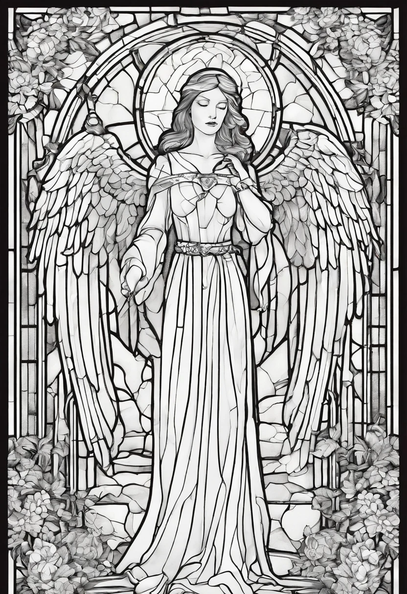 Blindfolded female angel of death, in the style of a coloring page ...