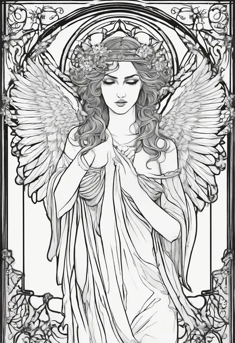 Blindfolded female angel of death, in the style of a coloring page ...