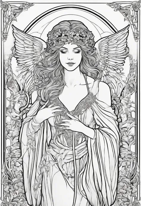 Blindfolded female angel of death, in the style of a coloring page ...