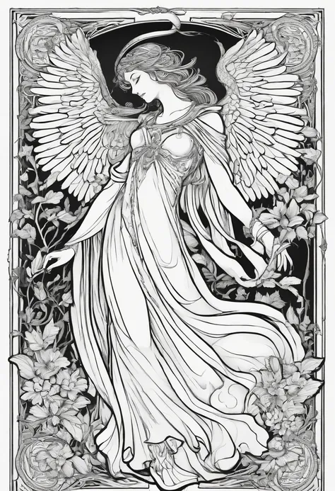 Blindfolded female angel of death, in the style of a coloring page ...