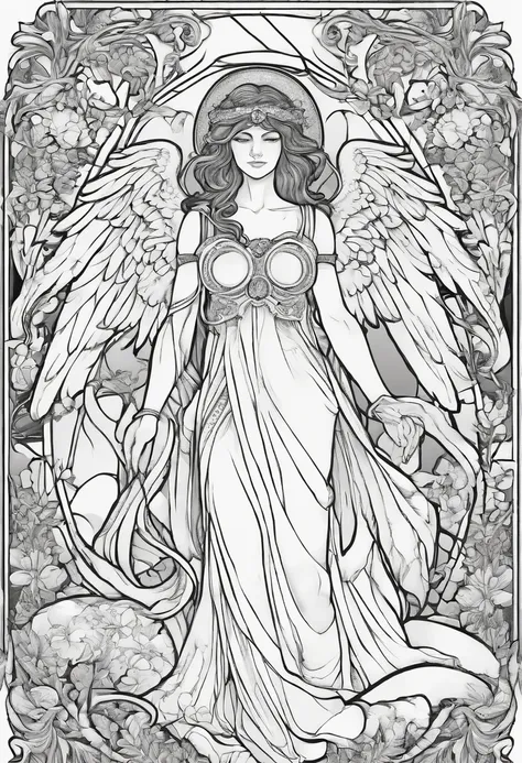 Blindfolded female angel of death, in the style of a coloring page ...