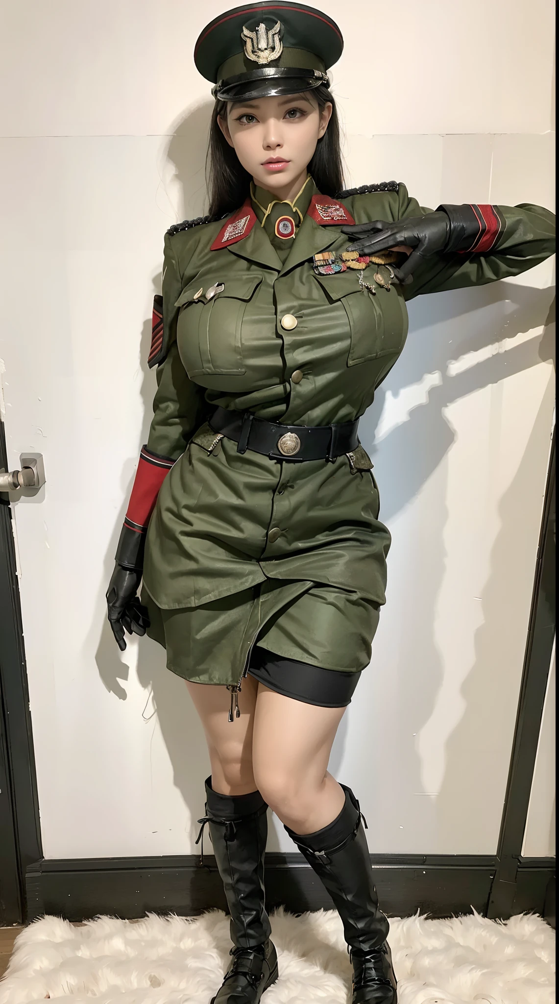 A woman in a military uniform poses for a picture - SeaArt AI