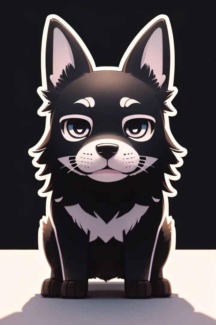 /imagine prompt: dog illustration for a sticker with a black background, in bold outline style, jagged edges, cartoon, face, logo, light shading --v 5.2