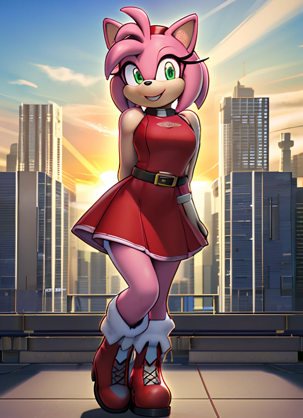 Sonic the hedge girl dans une robe rouge et des chaussures rouges - SeaArt  AI