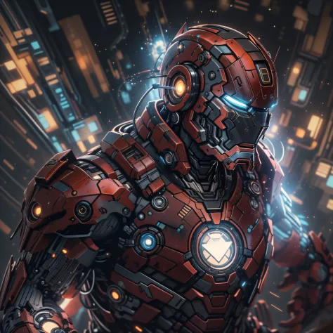 "Realistic, sleek, and cybernetic, the Ironman with a galactic mask shines brightly in its bioluminescent glow. It combines the ...