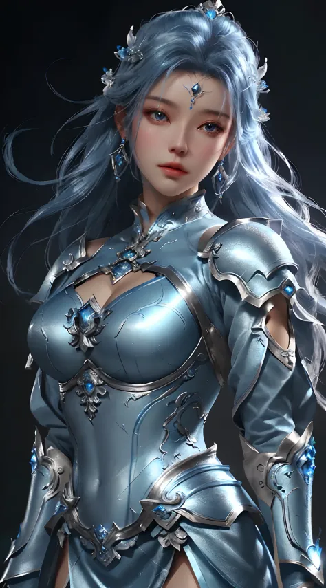 a close up of a woman in a silver and blue dress, chengwei pan on artstation, by Yang J, detailed fantasy art, stunning characte...