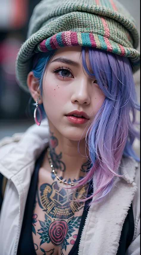 inner colored hair、The tattoo、piercings、Street fashion
