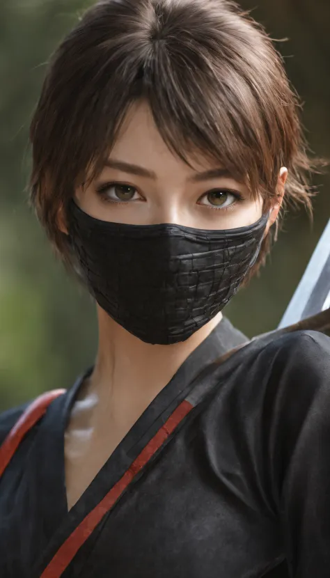 (Photorealistic, masutepiece, Best Quality, Raw photo), 1 female ninja, Wear a ninja suit, Ninja sword gloves, full body Esbian,...