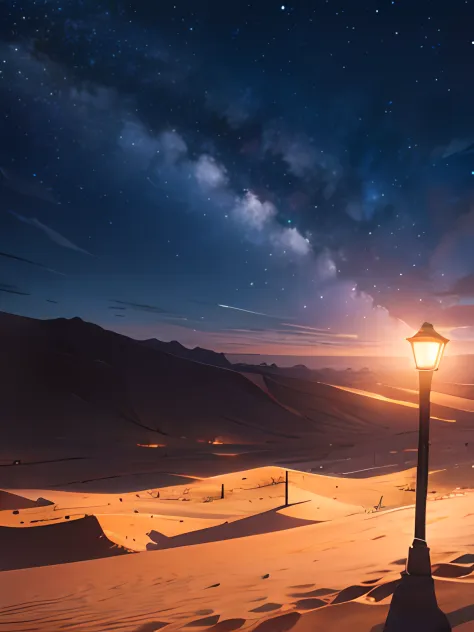 anime, desert, night, landscape