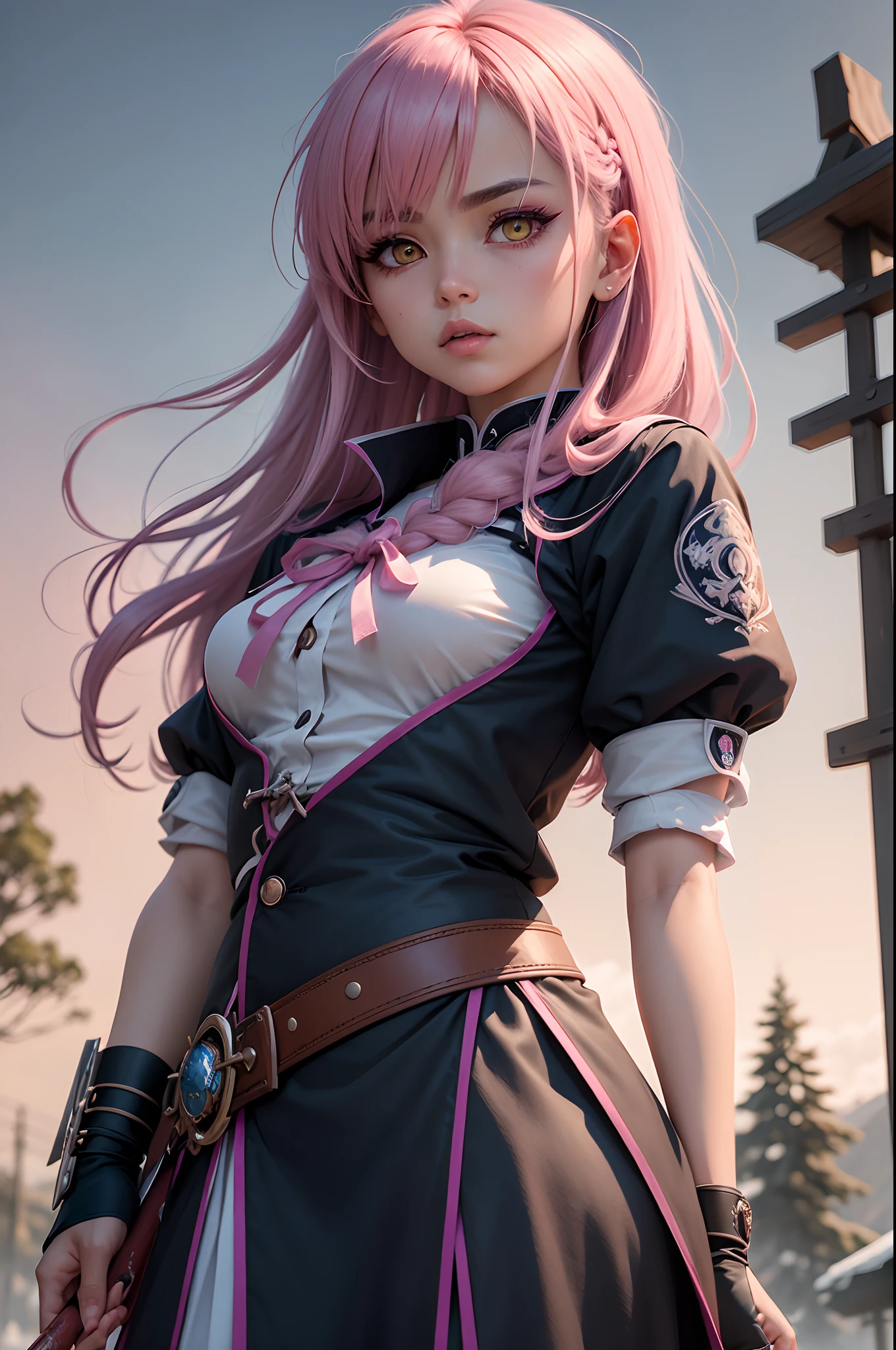 A close up of a woman with pink hair wearing a dress - SeaArt AI