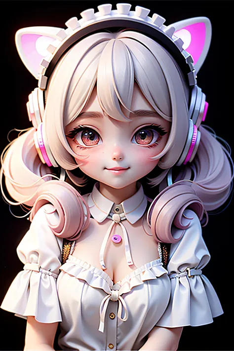 Loli beautiful girl , Delicateeyes, Delicate smile, milkyW, Lolita prostitute，Headsets, holograph,  deep dark background