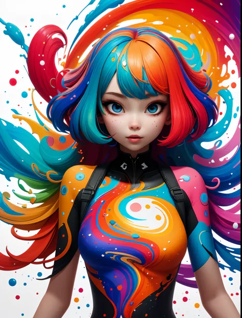 Masterpiece, Best Quality, 1Girl,  upper half body, splashing, Abstract, Psychedelic, Sy3, BAPV