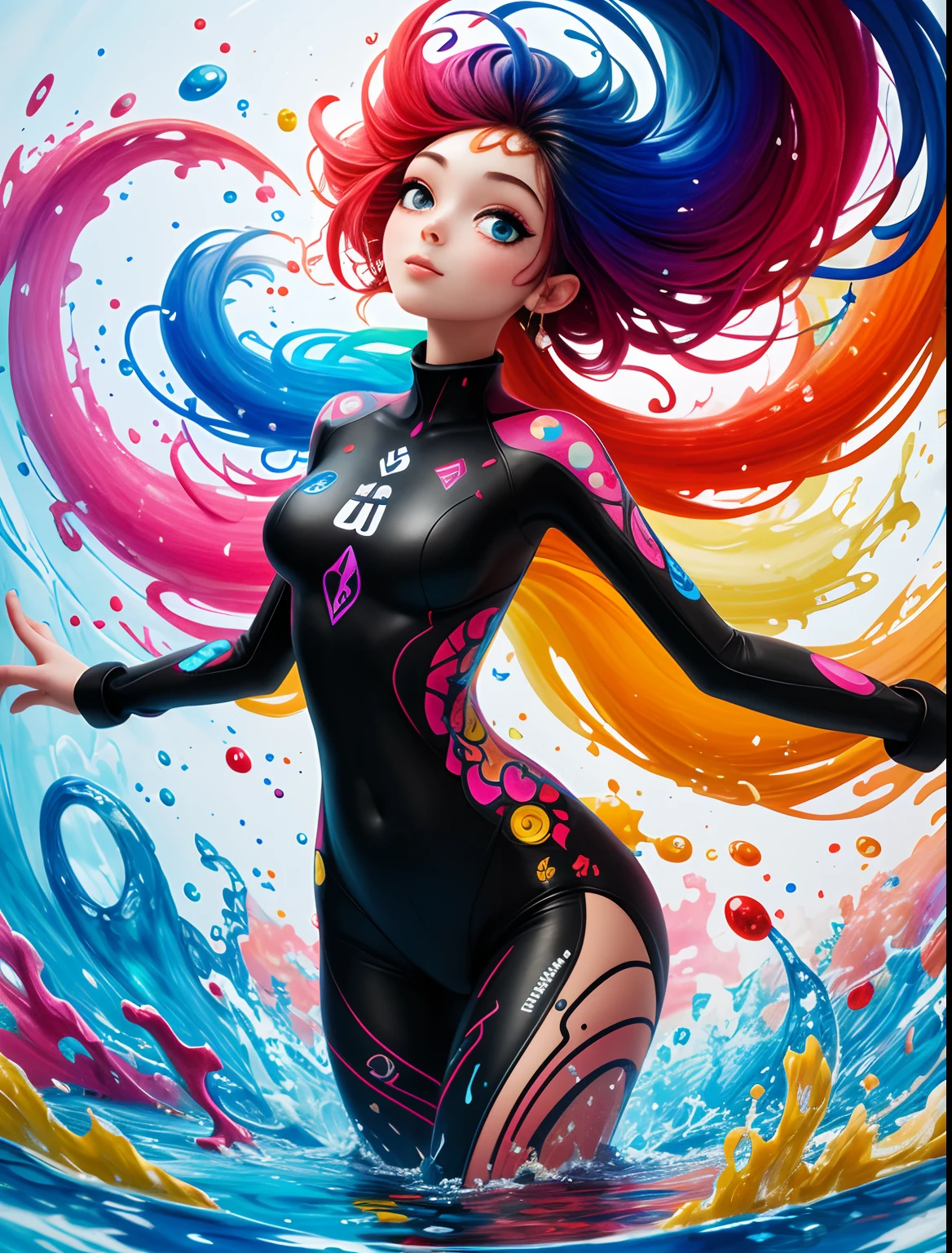 Masterpiece, Best Quality, 1Girl,  upper half body, splashing, Abstract, Psychedelic, Sy3, BAPV