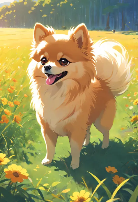 Simple and cute dog(Pomeranian)Vivid steppe drawing