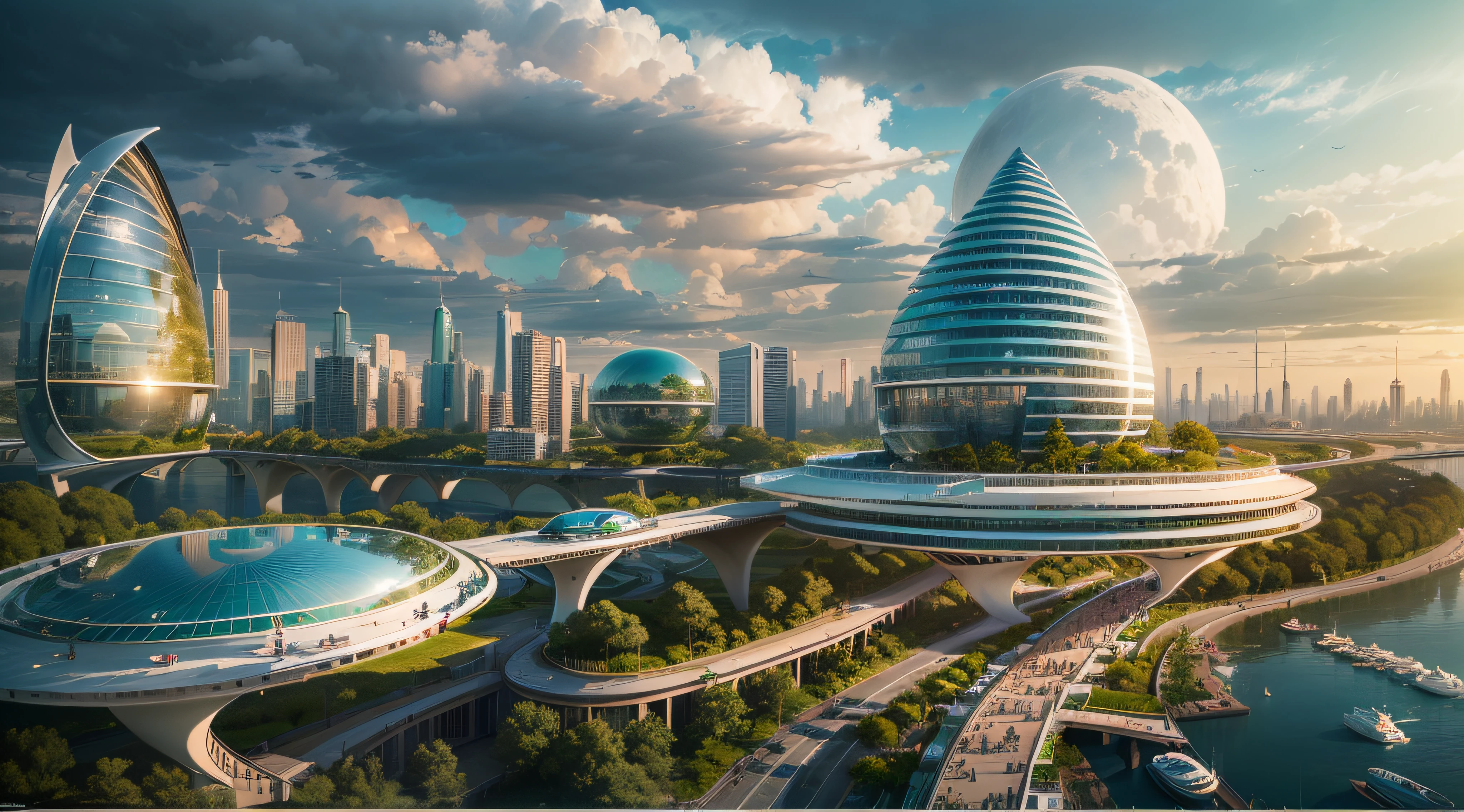 (最好的品質,4k,8K,高解析度,傑作:1.2),超詳細,(實際的,逼真的,照片般逼真:1.37),未來漂浮城市,未来科技,龐大的城市高科技平板平台,飛艇,漂浮在空中,未來城市,周圍有小飛艇,高科技半球形平台,彩灯,先進的架構,現代建築,摩天大樓,存取雲,風景優美,俯瞰城市,令人印象深刻的設計,與自然無縫融合,充滿活力和活力的氛圍,未來交通系統,懸吊式停車,透明路徑,郁郁葱葱的绿色植物,空中花園,瀑布,壯麗的天際線,水面上的倒影,波光粼粼的河流,建築創新,未來派的摩天大樓,透明圓頂,建築物的形狀很不尋常,高架走道,令人印象深刻的天際線,发光的灯光,未来科技,簡約設計,風景名勝區,全景,穿雲塔,鮮豔的色彩,史詩般的日出,史詩般的日落,炫目的燈光顯示,神奇的氛围,未來城市,城市烏托邦,奢華生活方式,創新能源,永續發展,智慧城市技術,先進的基礎設施,宁静的气氛,自然與科技和諧相處,令人驚嘆的城市景觀,前所未有的都市規劃,建築與自然無縫銜接,高科技大都市,尖端的工程奇蹟,城市生活的未來,富有遠見的建築概念,節能建築,與環境和諧,一座漂浮在雲端的城市,烏托邦夢想成現實,可能性是無止境,最先進的交通網絡,綠色能源融合,創新材料,令人印象深刻的全息顯示,先進的通訊系統,令人驚嘆的鳥瞰圖,安靜祥和的環境,現代主義美學,空灵之美