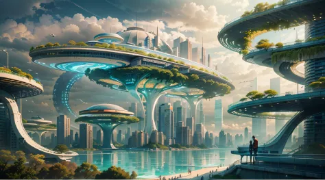 (Best quality,4K,8K,A high resolution,Masterpiece:1.2),Ultra-detailed,(Realistic,Photorealistic,photo-realistic:1.37),Futuristic floating city,Futuristic technology,Huge urban high-tech tablet platform,Airship,Floating in the sky,Futuristic city,Small airs...