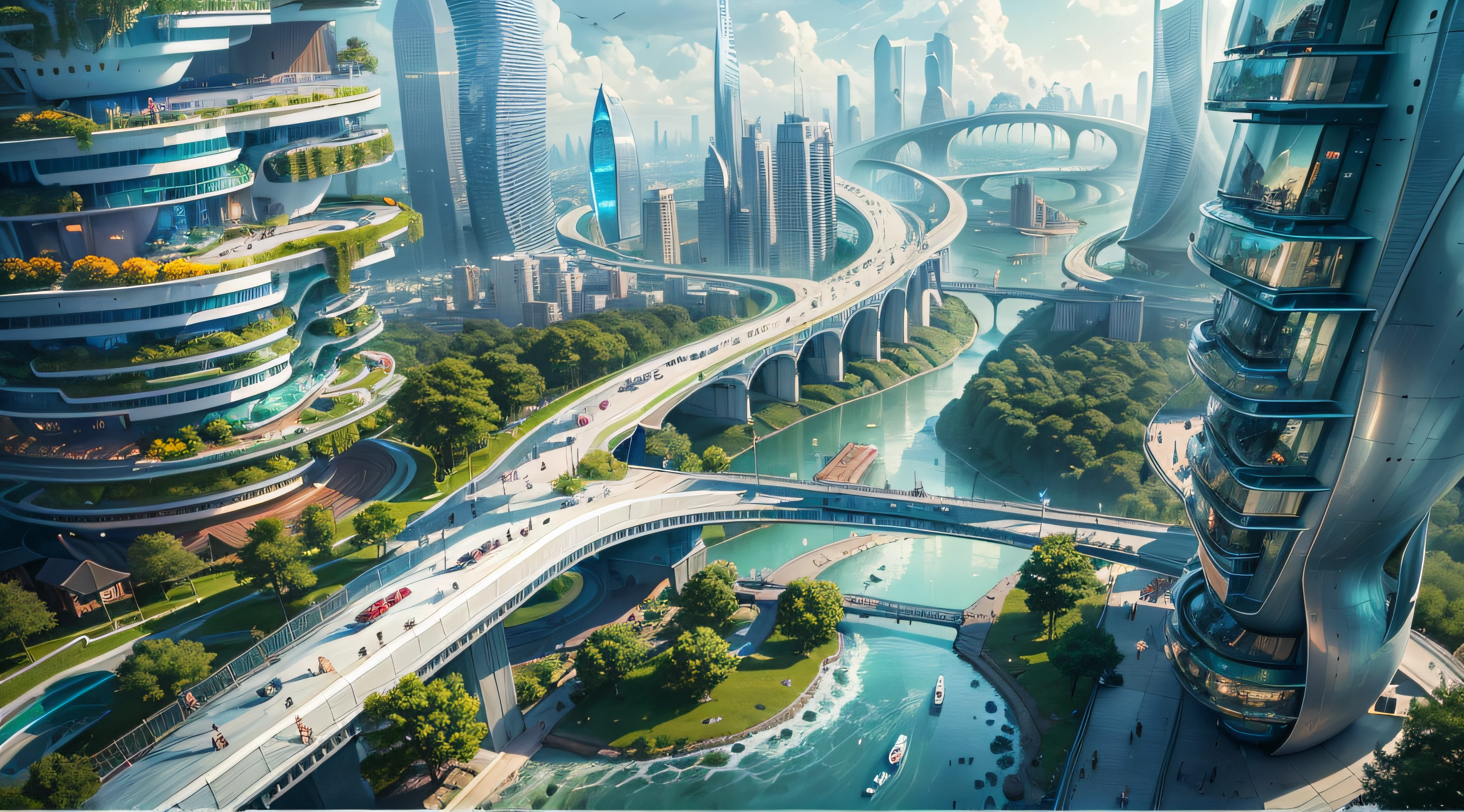 (最高品質,4K,8k,高解像度,傑作:1.2),超詳細,(現実的,写実的な,写真のようにリアル:1.37),未来的な水上都市,未来の技術,巨大な都市型ハイテクタブレットプラットフォーム,飛行船,空に浮かぶ,未来都市,小さな飛行船が周囲に,ハイテク半球形プラットフォーム,カラフルなライト,高度なアーキテクチャ,モダン建築,超高層ビル,クラウドにアクセスする,美しい景色,街の眺め,印象的なデザイン,自然とシームレスに融合,活気に満ちた活気のある雰囲気,未来の交通システム,駐車禁止,透明なパス,豊かな緑,スカイガーデン,滝,壮大なスカイライン,水面に映る,輝く川,建築の革新,未来的な高層ビル,透明ドーム,建物の形状が珍しい,高架歩道,印象的なスカイライン,光るライト,未来の技術,ミニマリストデザイン,景勝地,全景,雲を貫く塔,鮮やかな色彩,壮大な日の出,壮大な夕日,まばゆい光のディスプレイ,魔法のような雰囲気,未来都市,都会のユートピア,ラグジュアリーライフスタイル,革新的なエネルギー,持続可能な発展,スマートシティテクノロジー,高度なインフラストラクチャ,静かな雰囲気,自然とテクノロジーは調和して共存する,素晴らしい街並み,前例のない都市計画,建築は自然とシームレスにつながる,ハイテク都市,最先端のエンジニアリングの驚異,都市生活の未来,先見性のある建築コンセプト,エネルギー効率の高い建物,環境との調和,雲の上に浮かぶ街,ユートピアの夢が現実になる,可能性は無限大,最先端の交通ネットワーク,グリーンエネルギーの統合,革新的な素材,印象的なホログラフィックディスプレイ,高度な通信システム,息を呑むような空中からの眺め,静かで平和な環境,モダニズムの美学,天上の美しさ